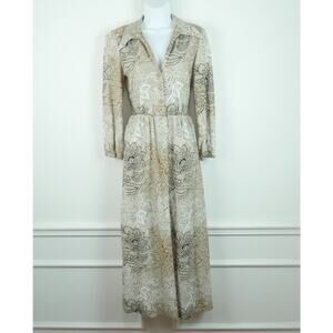 Vintage 60s 70s‎ Lame Maxi Dress Hostess XS S Floral Dagger Collar Metallic Glam